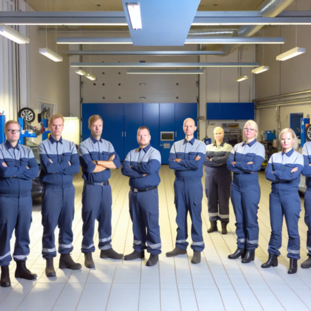 Suomalaiset automekaanikot nykyaikaisessa korjaamossa