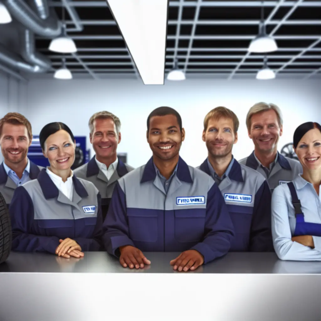 Hymyilevä Fix Wheel Suomi -huoltotiimi työpajassa