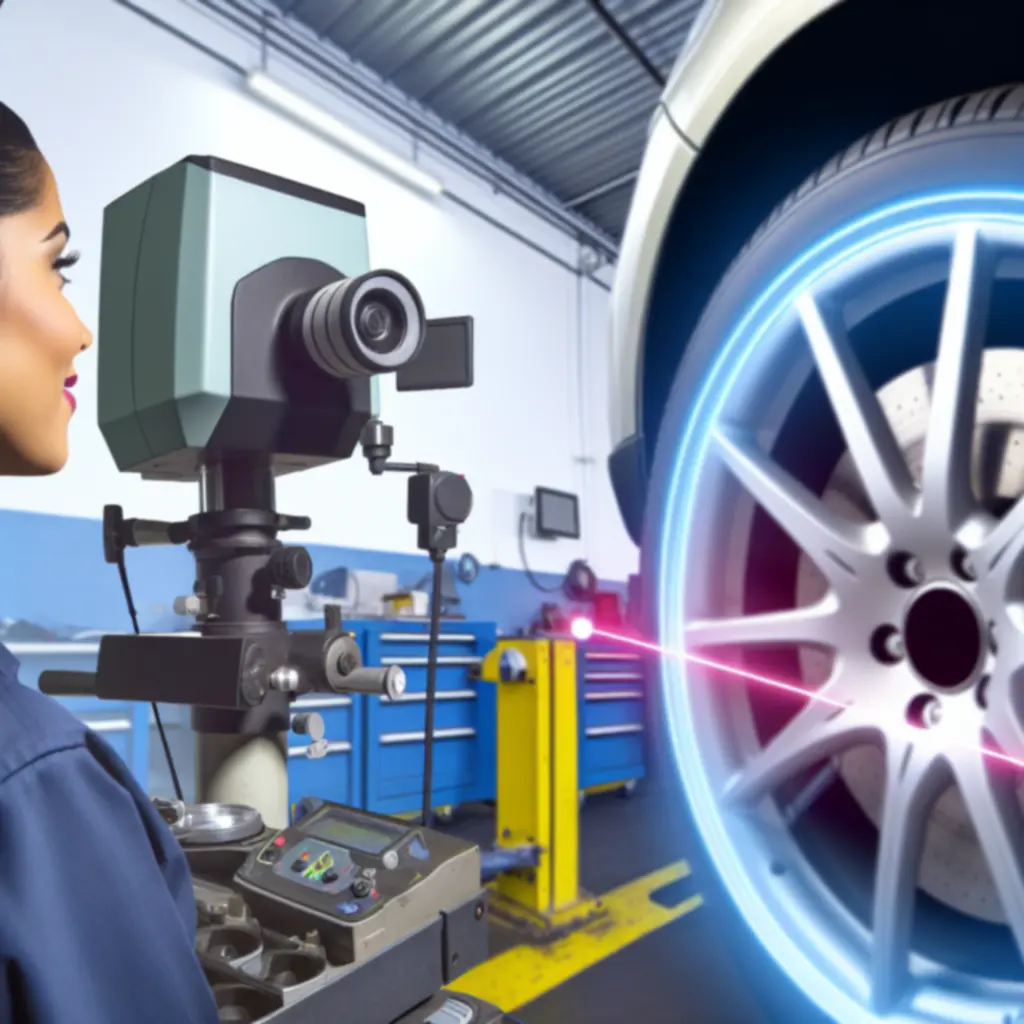 3D-pyöränsuuntauslaite mittaamassa auton pyöränkulmia