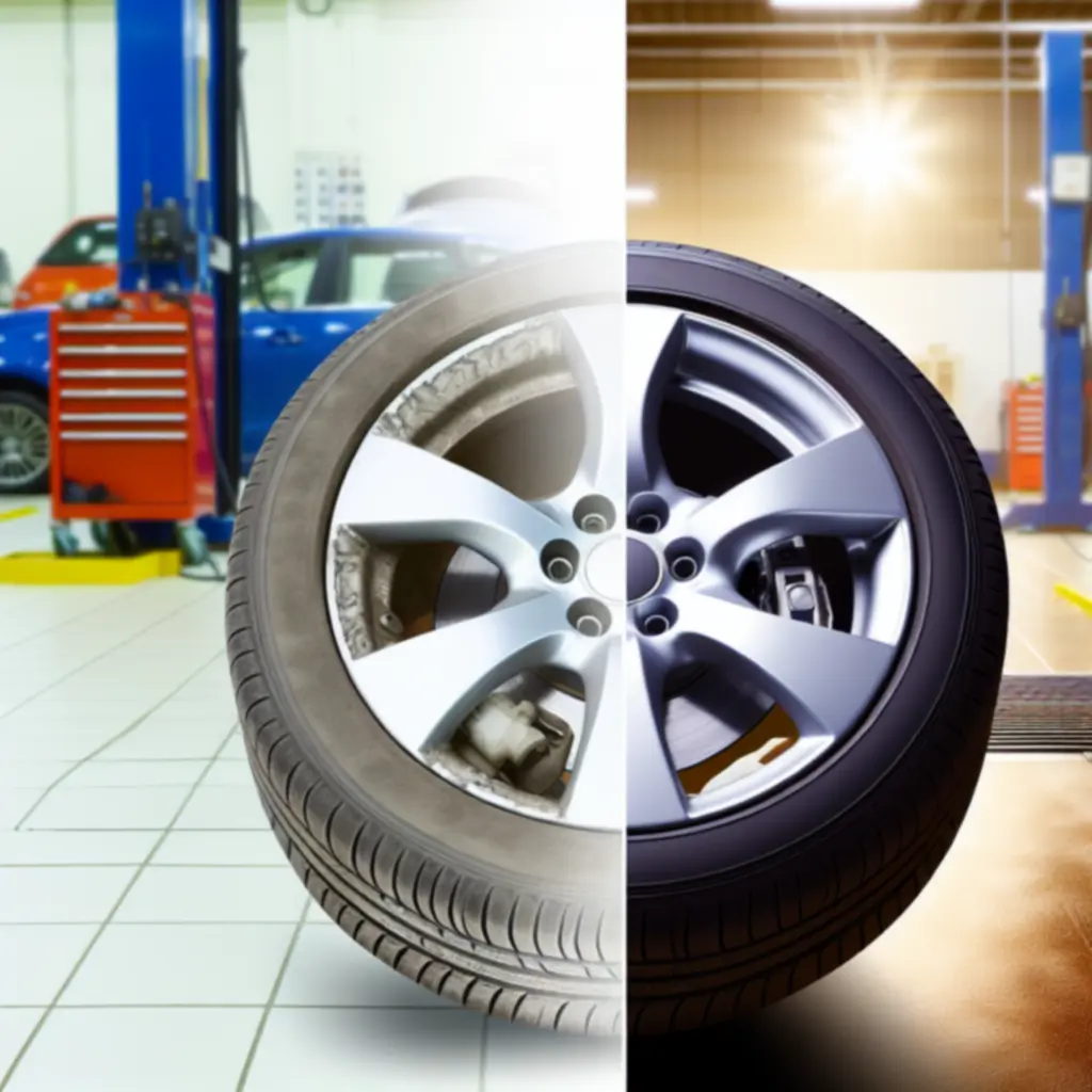 Ennen ja jälkeen -kuva kiillotetusta ja korjatusta vanteesta